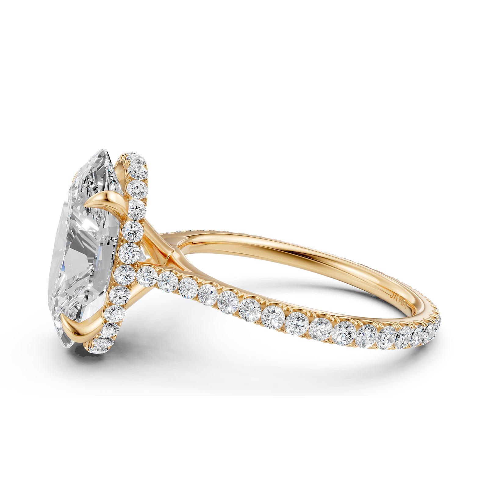 Cathedral Style Halo French U Pave Set Lab Grown Diamond Engagement Ring IGI Certified 4.55 Ctw.